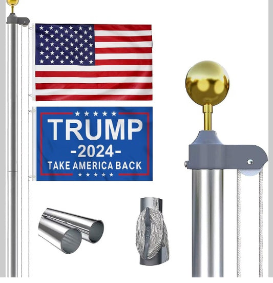 20 FT Trump Flagpole, Aluminum Flag Pole,Two Flags