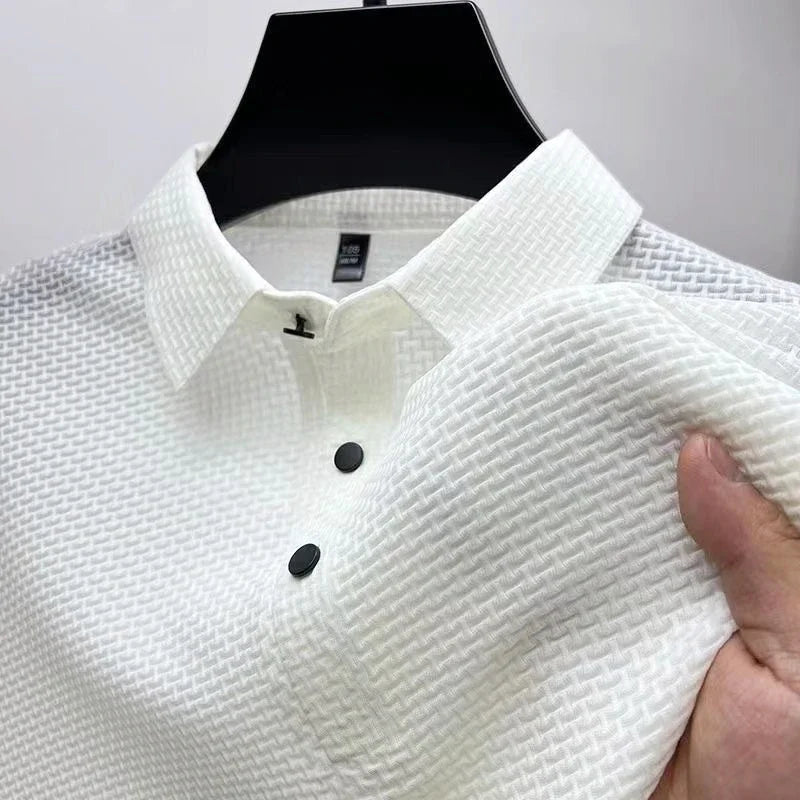 MENS HOLLOW ICE SILK BREATHABLE SHORT SLEEVE GOLF SHIRT