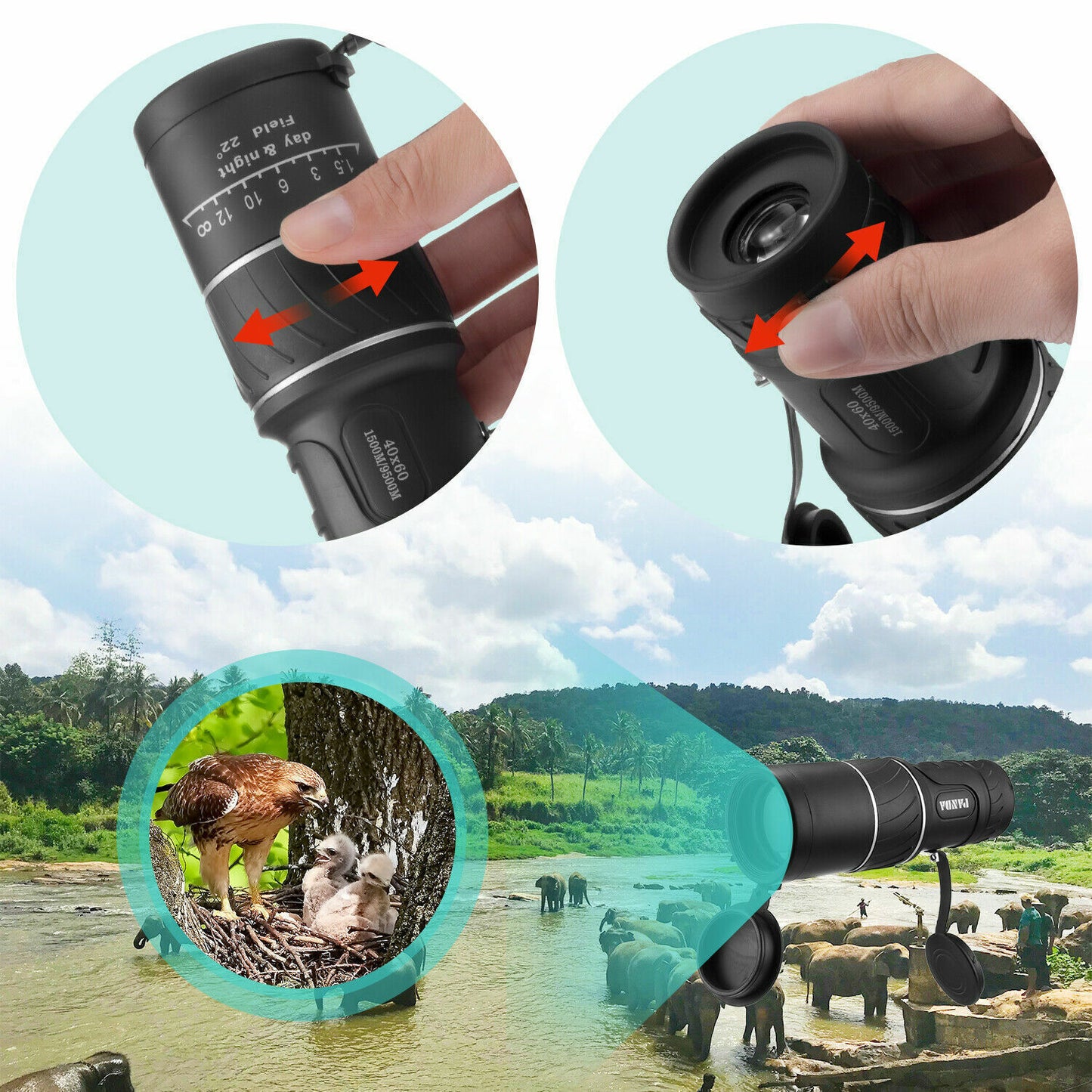 Day/Night Vision HD Optical Monocular Hunting Camping Handheld Telescope: Life Waterproof, Anti-Fog Monocular